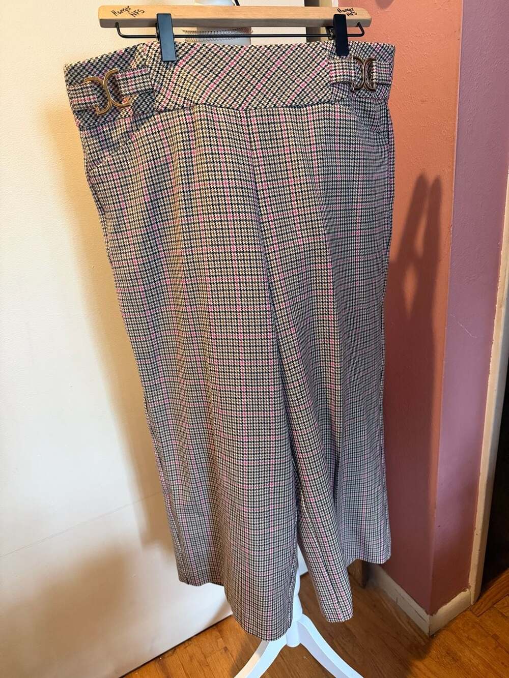 Dillards private label brand Investments Houndstooth Plaid Wide Leg Pants with G